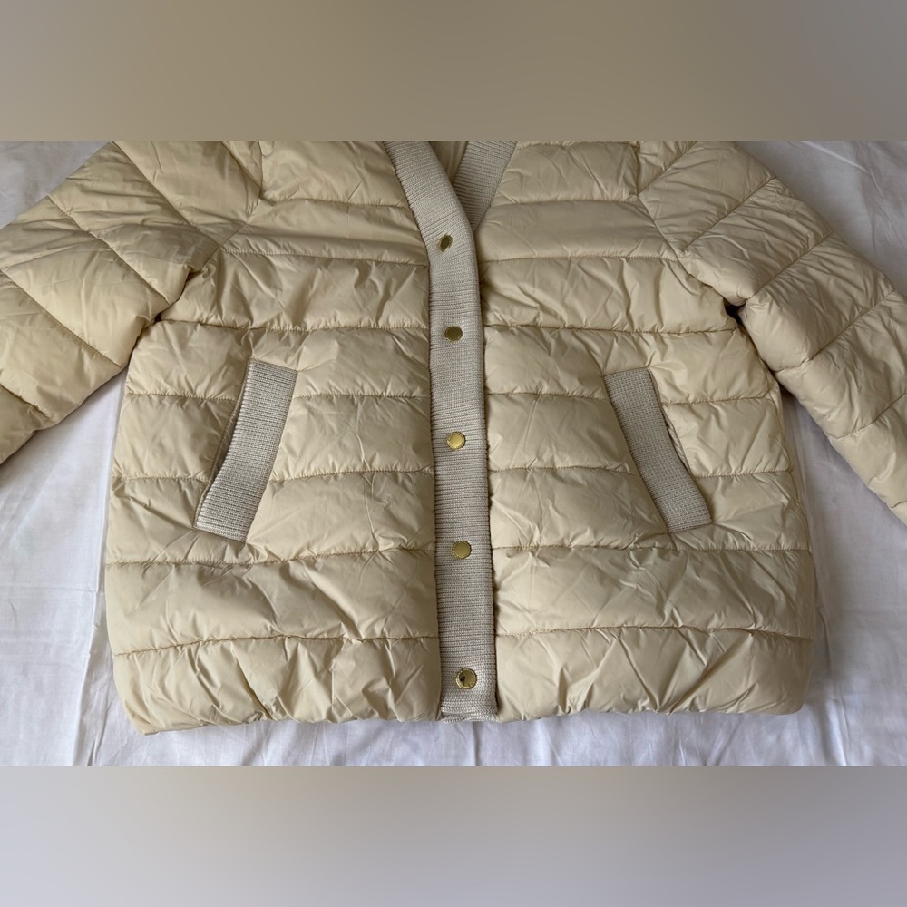 Women's NWT Rebecca Minkoff Beige Water Repellent Puffer Coat Size L Orig $328 - Picture 3 of 13